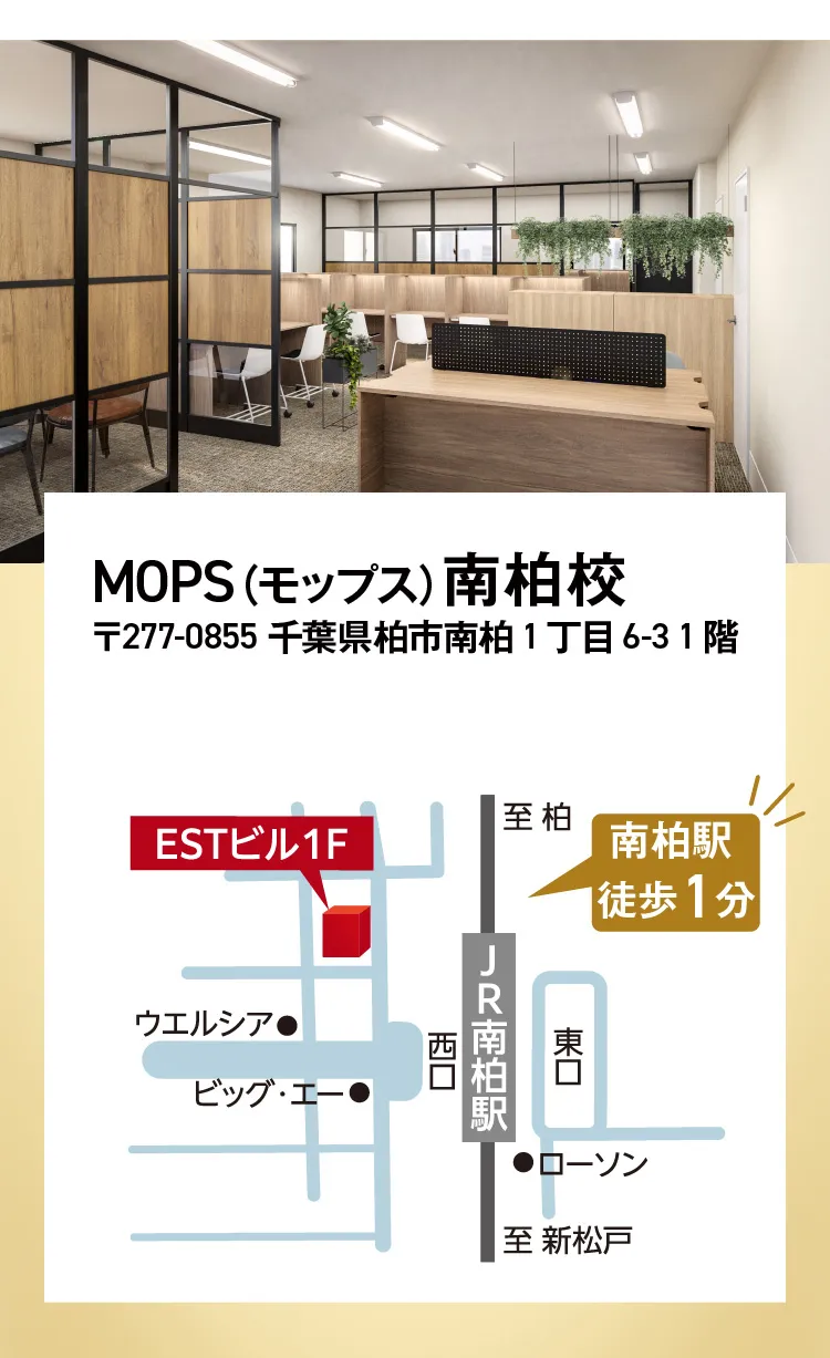 MOPS（モップス）南柏校では開校記念キャンペーンを実施中 完全1対1のオンライン個別指導を8回無料でご利用いただけます。