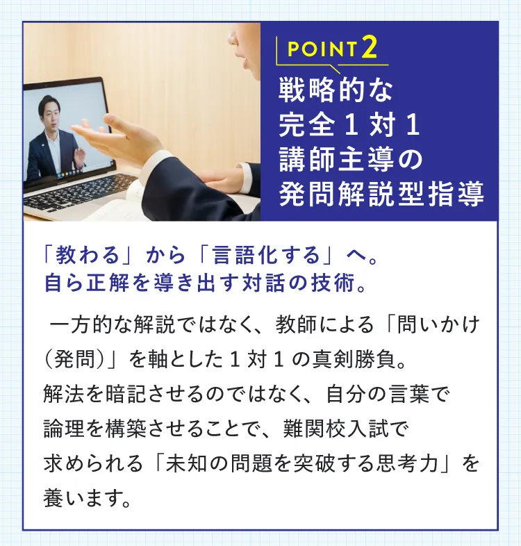 POINT2 戦略的な完全1対1講師主導の発問解説型指導
