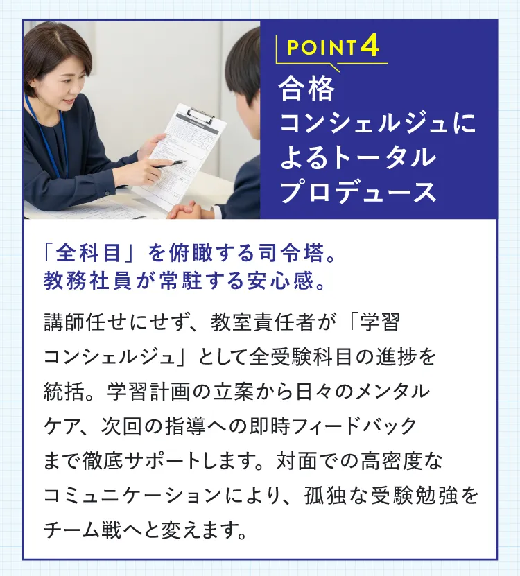 POINT4 合格コンシェルジュによるトータルプロデュース