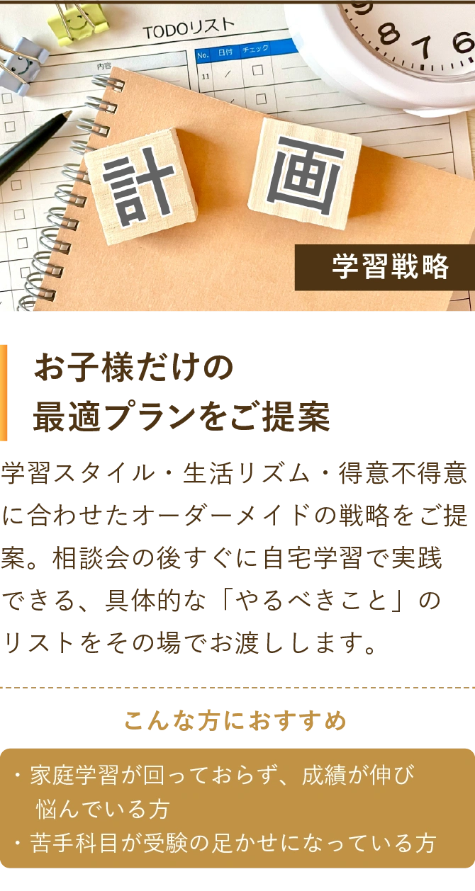 学習戦略：お子様だけの最適プランをご提案